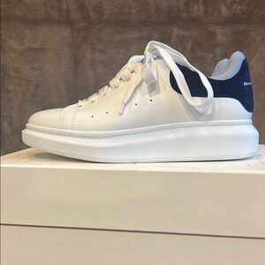Alexander McQueen White and Blue Sneakers with Platform Sole
